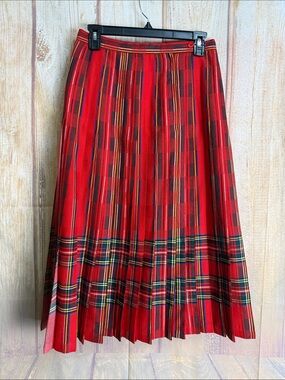 Vintage London House Red Plaid Pleated Midi Skirt Size 8/10